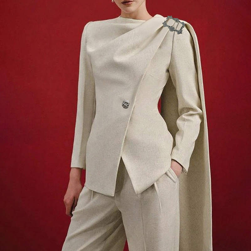 Light mature style design sense suit jacket for women 2025 new style solid color irregular shawl metal texture button suit