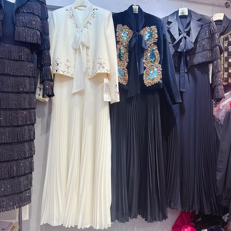 Thirteen elements of high-end temperament, heavy industry, hand sewn bead rhinestone flower shaped cardigan jacket, versatile dress A3 # 2399