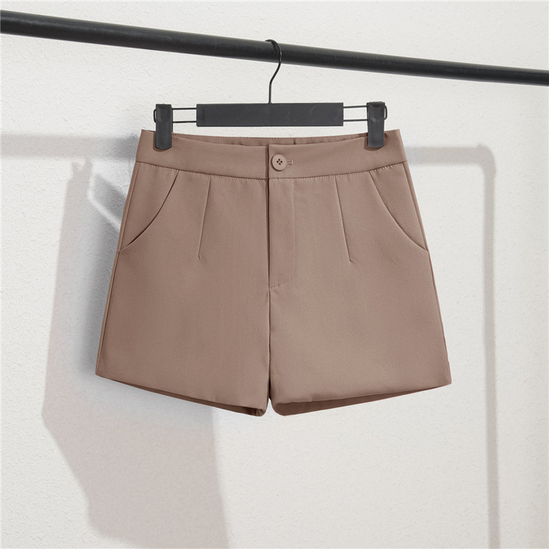 Khaki suit shorts women's black summer thin style 2025 new loose high waisted A-line casual wide leg trousers Khaki suit shorts women's black summer thin style 2025 new loose high waisted A-line casual wide leg trousers