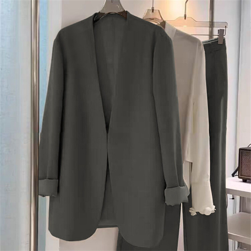 2025 Spring and Autumn plus size suit set, women's fat mm loose casual formal suit, wide leg pants two-piece set, small suit jacket 2025 Spring and Autumn plus size suit set, women's fat mm loose casual formal suit, wide leg pants two-piece set, small suit jacket