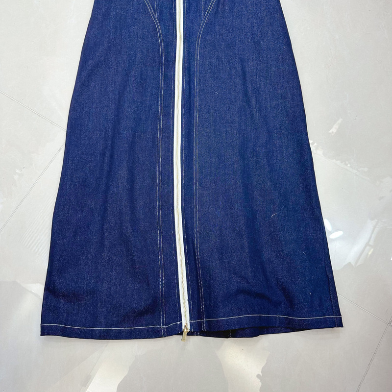 Thirteen line French design, niche personality splicing, waist zipper, backless denim strap dress A2 # 8116 Thirteen line French design, niche personality splicing, waist zipper, backless denim strap dress A2 # 8116