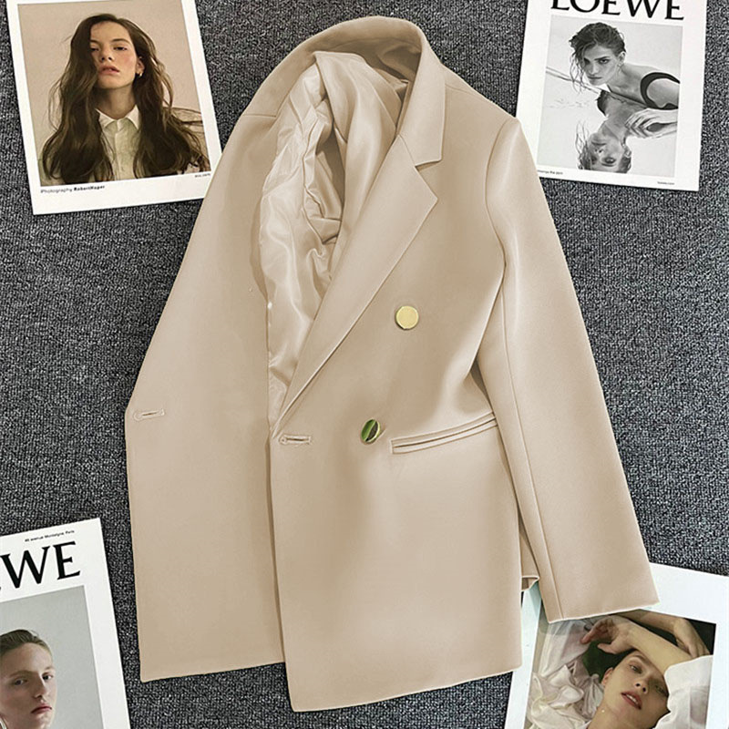 Spring suit jacket for women in 2025 Spring and Autumn, double breasted gray suit with slimming temperament, internet famous explosive street top for trendy women Spring suit jacket for women in 2025 Spring and Autumn, double breasted gray suit with slimming temperament, internet famous explosive street top for trendy women