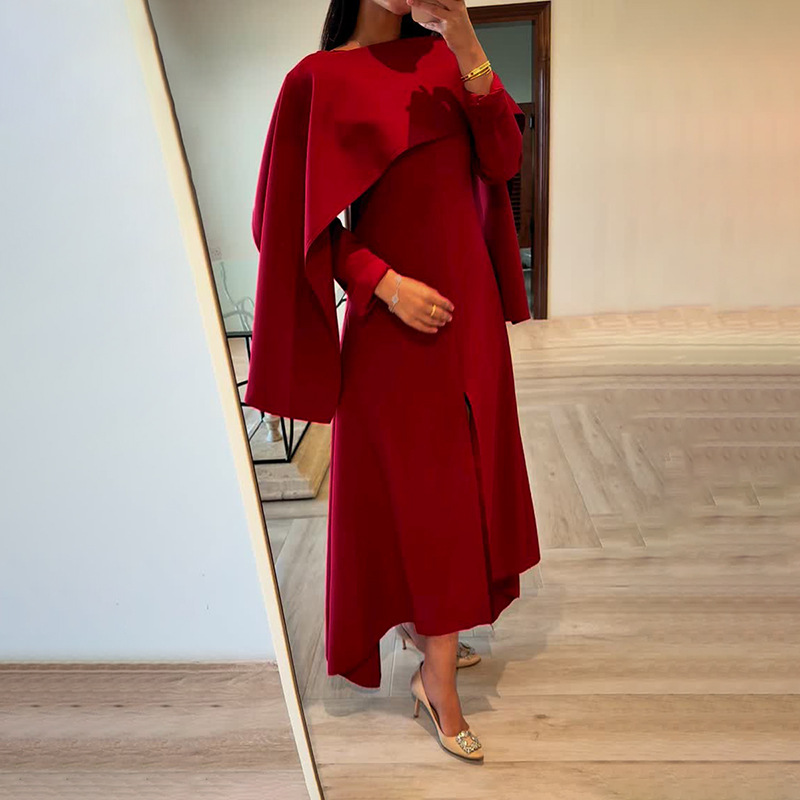 Vietnamese style shawl long skirt 2025 summer new item with a slit design at the hem, irregular long dress for women