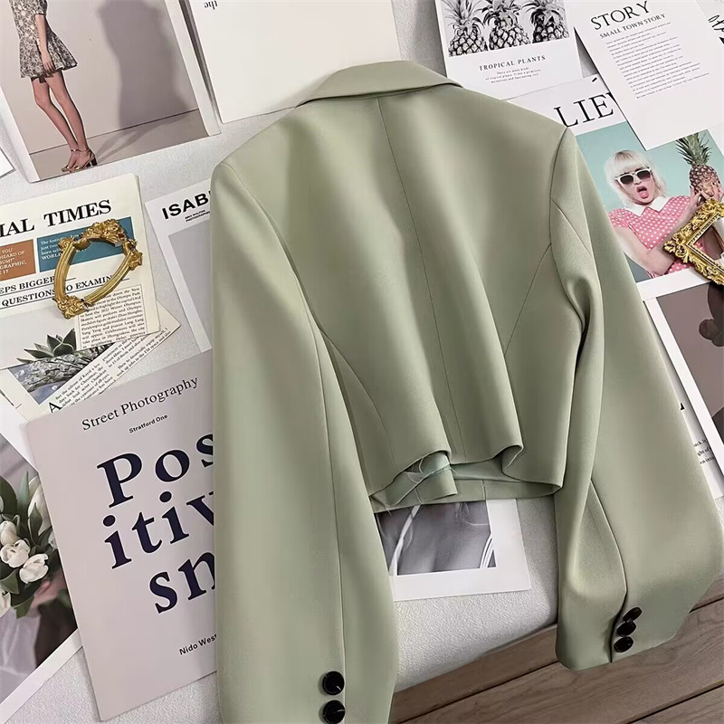 Short suit jacket for women, small stature, 2025 Spring and Autumn Jade Green Season new style, versatile student suit for trendy women Short suit jacket for women, small stature, 2025 Spring and Autumn Jade Green Season new style, versatile student suit for trendy women
