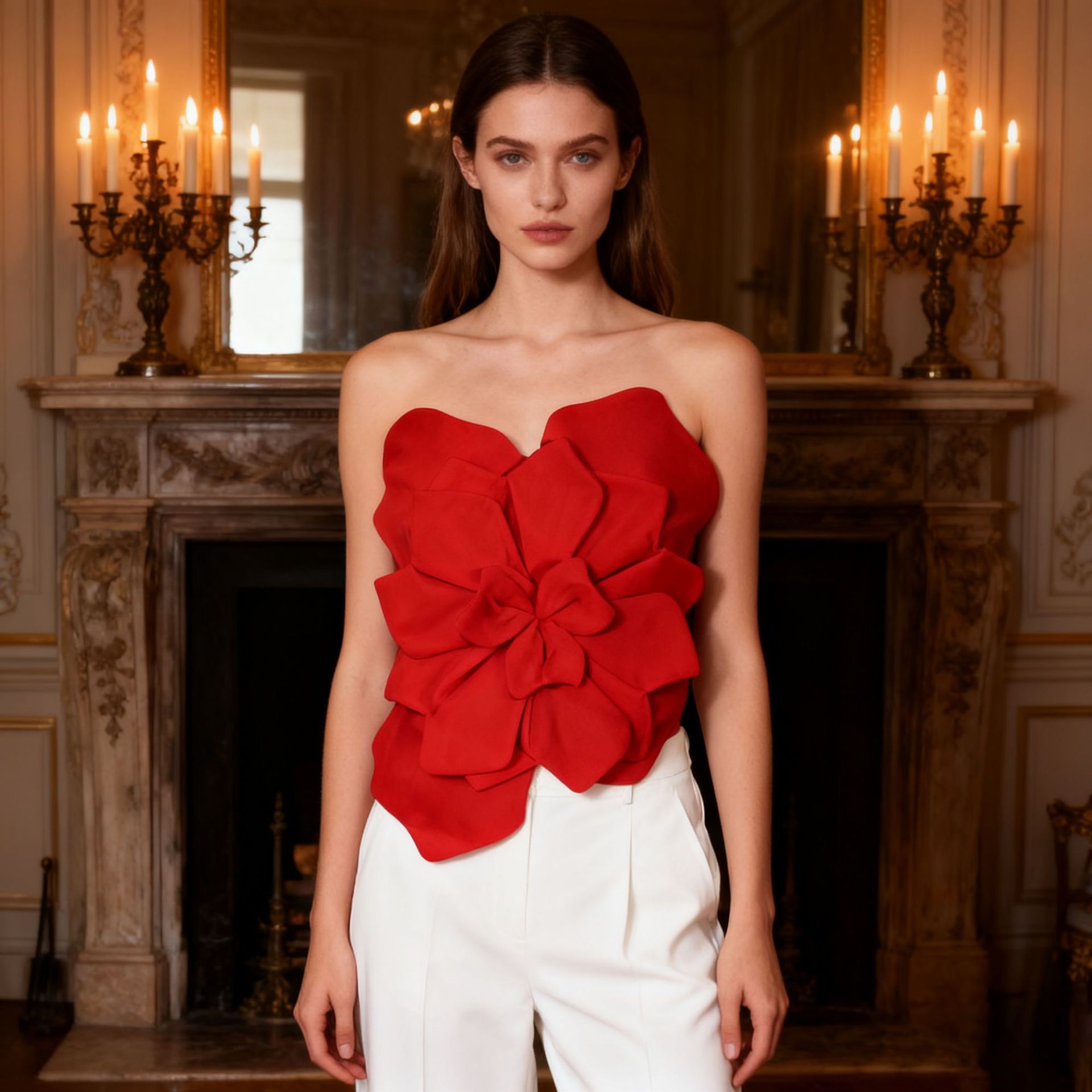 Sexy spicy girl fashion trend top 2025 summer new three-dimensional flower design high-end strapless vest for women