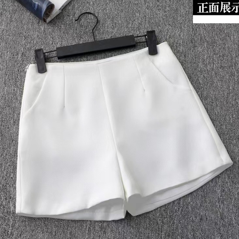 Off white suit shorts, women's black summer thin style, 2025 new loose high waisted A-line casual wide leg hot pants Off white suit shorts, women's black summer thin style, 2025 new loose high waisted A-line casual wide leg hot pants