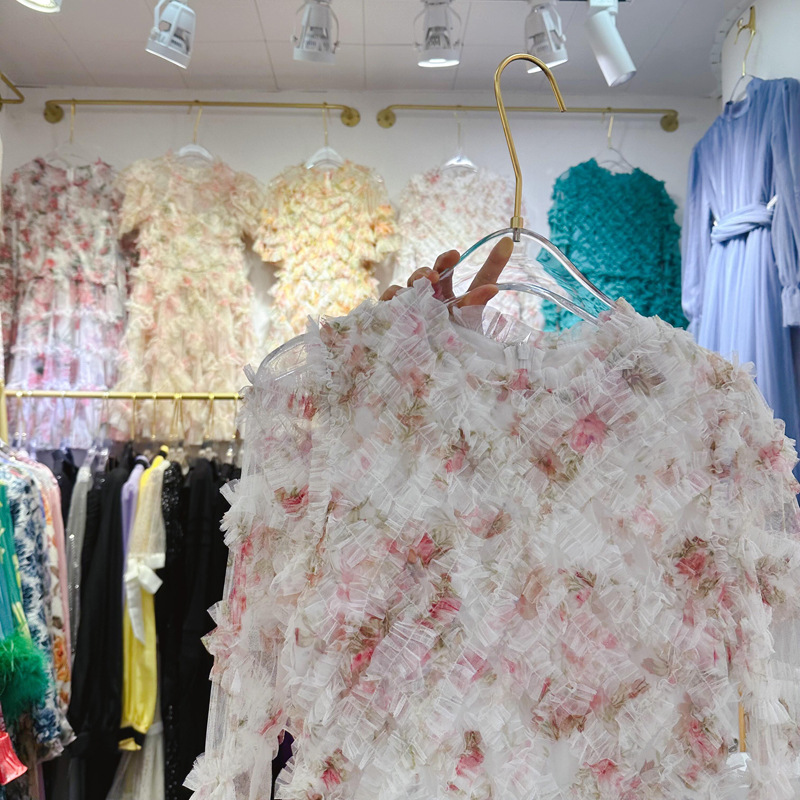 Thirteen Rows European Station French New Fashionable Mesh Black Fungus Woven Round Neck Long Sleeve Heavy Industry Dress A3 # 5218 Thirteen Rows European Station French New Fashionable Mesh Black Fungus Woven Round Neck Long Sleeve Heavy Industry Dress A3 # 5218