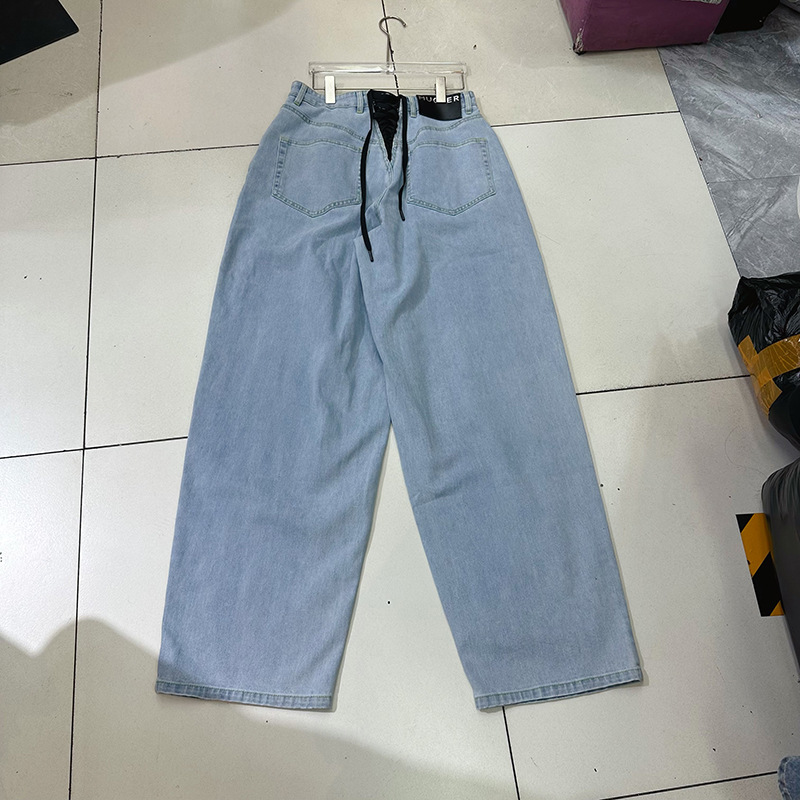 Thirteen line Australian French retro niche design, back waist strap, loose wide leg straight leg jeans A1 # 8851