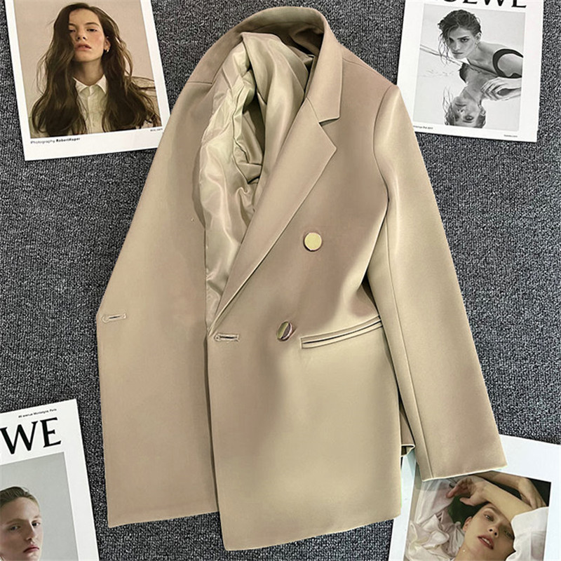 Spring suit jacket for women in 2025 Spring and Autumn, double breasted gray suit with slimming temperament, internet famous explosive street top for trendy women Spring suit jacket for women in 2025 Spring and Autumn, double breasted gray suit with slimming temperament, internet famous explosive street top for trendy women