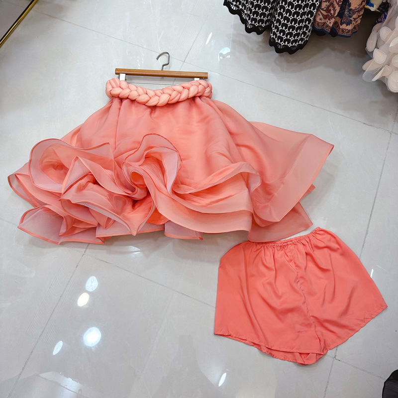 Shisanxing Heavy Industry Woven Fried Dough Twists Folded Skirt Poncho Small Dress with Shorts Dress C1 # 2205 Shisanxing Heavy Industry Woven Fried Dough Twists Folded Skirt Poncho Small Dress with Shorts Dress C1 # 2205