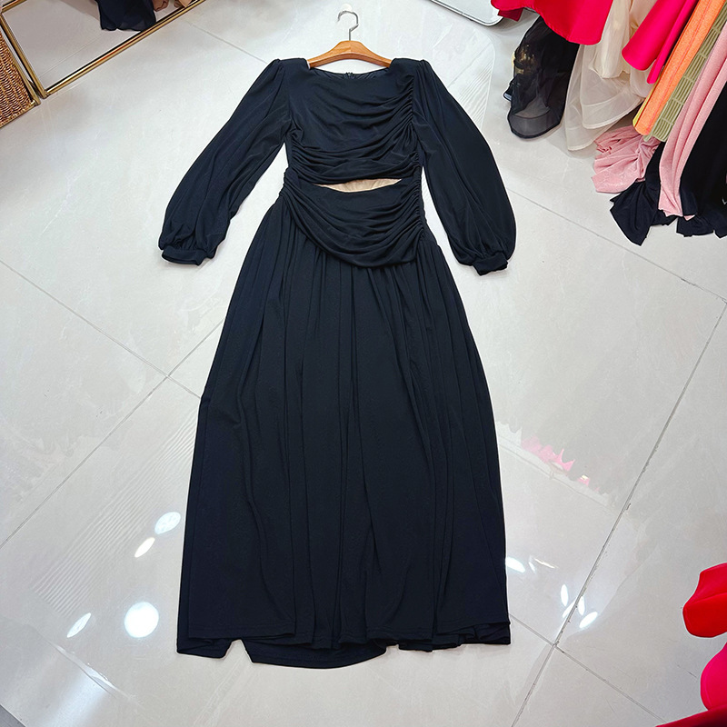 Thirteen line lamp Vietnam niche cage sleeve sexy slimming and slimming temperament hollow out large swing dress A2 # 8587