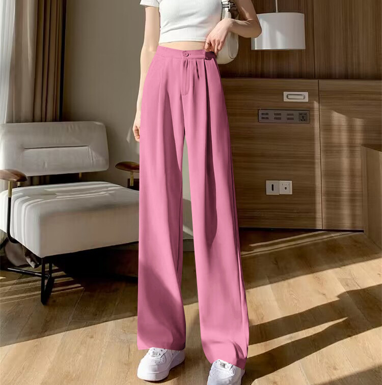 Wide leg pants, women's pants, loose hanging, high waisted, orange colored trousers, spring and autumn style, suit, narrow version, straight leg, casual floor length pants Wide leg pants, women's pants, loose hanging, high waisted, orange colored trousers, spring and autumn style, suit, narrow version, straight leg, casual floor length pants