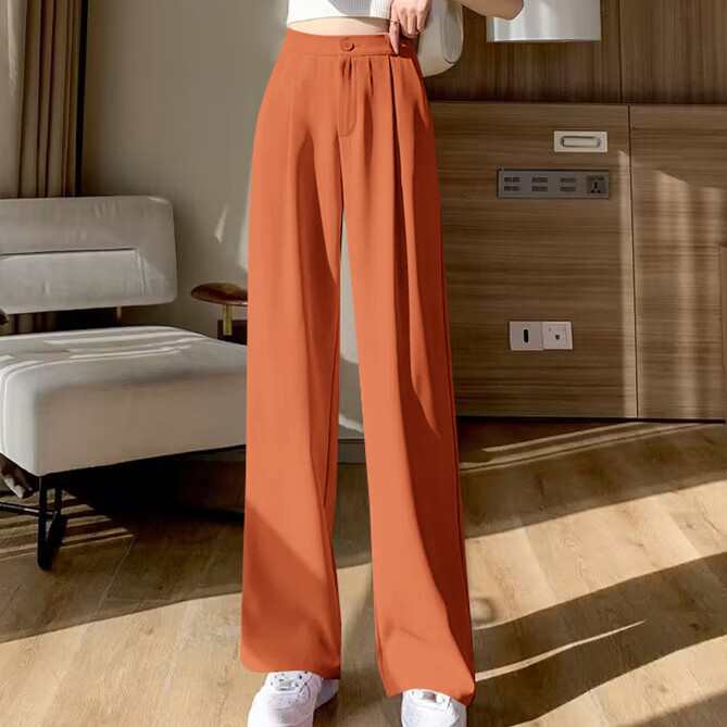 Wide leg pants, women's pants, loose hanging, high waisted, orange colored trousers, spring and autumn style, suit, narrow version, straight leg, casual floor length pants Wide leg pants, women's pants, loose hanging, high waisted, orange colored trousers, spring and autumn style, suit, narrow version, straight leg, casual floor length pants