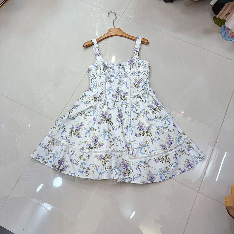 Thirteen line Australian niche print puffy skirt dress with waist cinched lace fishbone suspender short skirt A2 # 1035 Thirteen line Australian niche print puffy skirt dress with waist cinched lace fishbone suspender short skirt A2 # 1035