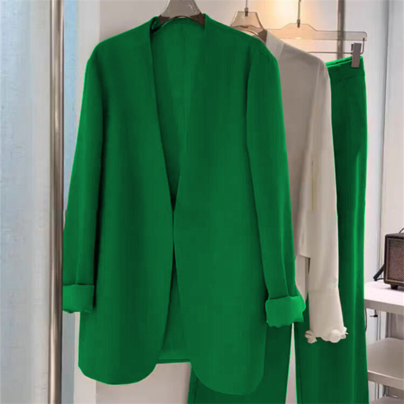 2025 Spring and Autumn plus size suit set, women's fat mm loose casual formal suit, wide leg pants two-piece set, small suit jacket 2025 Spring and Autumn plus size suit set, women's fat mm loose casual formal suit, wide leg pants two-piece set, small suit jacket