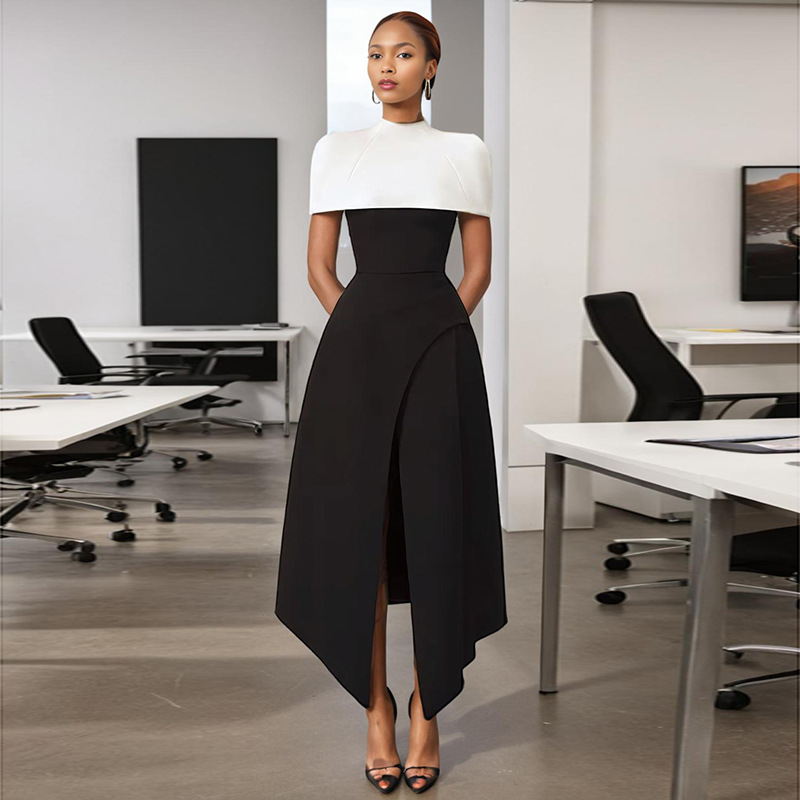 French style camisole long dress 2025 autumn new item contrasting color splicing long style high-end dress for women