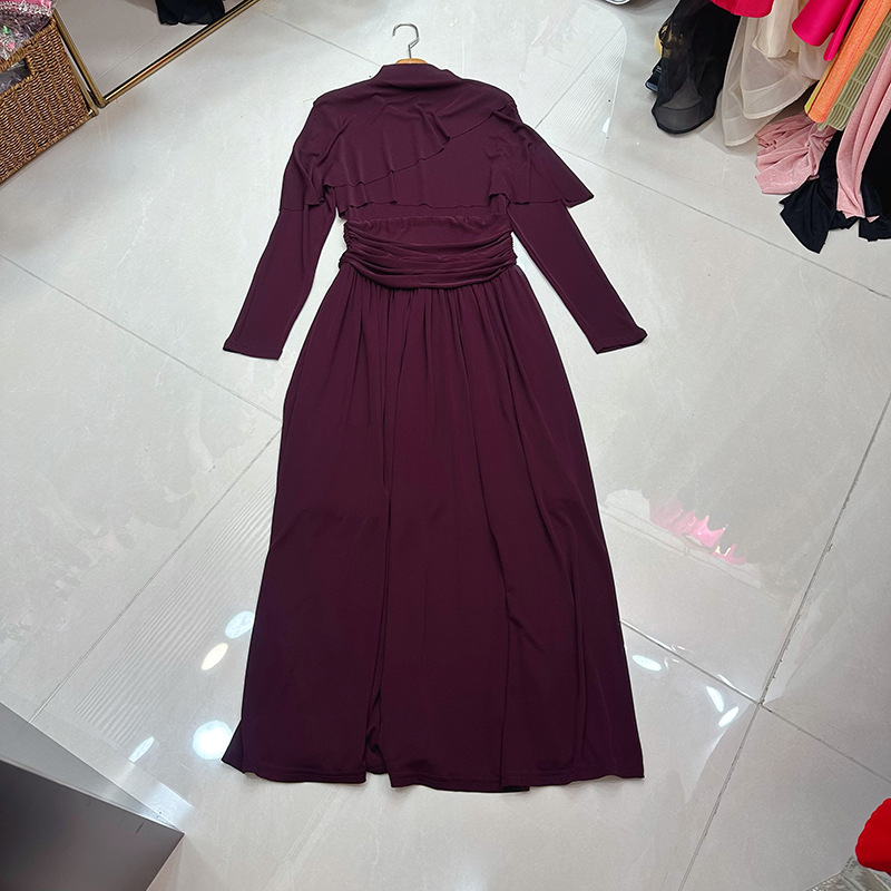 Thirteen line French high neck temperament slim fit and slimming, high elasticity and drape, feminine dress A2 # 8601