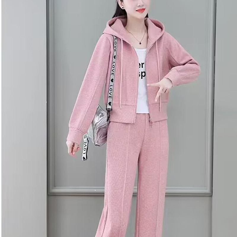 Spring and Autumn Leisure Sportswear Set for Women 2025 Spring New Style Salt Series Light Mature Hoodie Coat Wide Leg Pants Two Piece Set Spring and Autumn Leisure Sportswear Set for Women 2025 Spring New Style Salt Series Light Mature Hoodie Coat Wide Leg Pants Two Piece Set