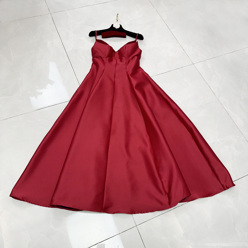 Thirteen line French velvet patchwork suspender with waist cinching and hanging feeling, big hem, small black dress, formal dress A3 # 6589