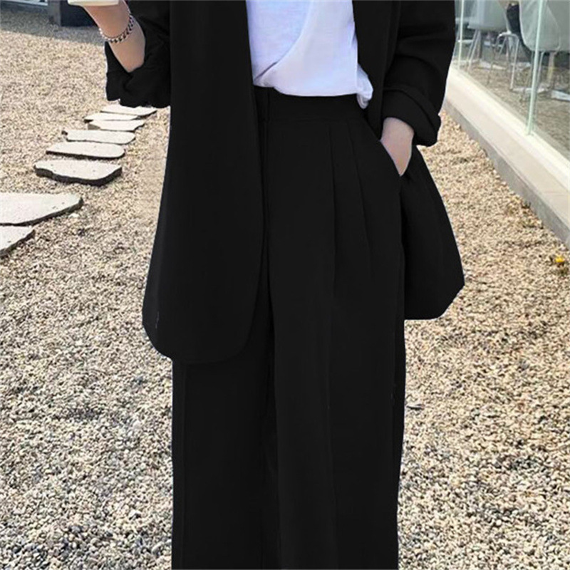 Wide leg pants suit set for women 2025 Spring and Autumn Korean edition fashion temperament British style casual street bombing professional small suit Wide leg pants suit set for women 2025 Spring and Autumn Korean edition fashion temperament British style casual street bombing professional small suit