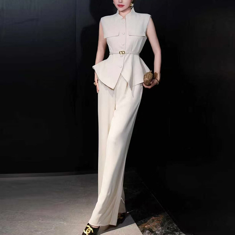 Fashion Commuter Set for Women 2025 New Single breasted Design Sleeveless Top+High Waist Straight Leg Pants Two Piece Set