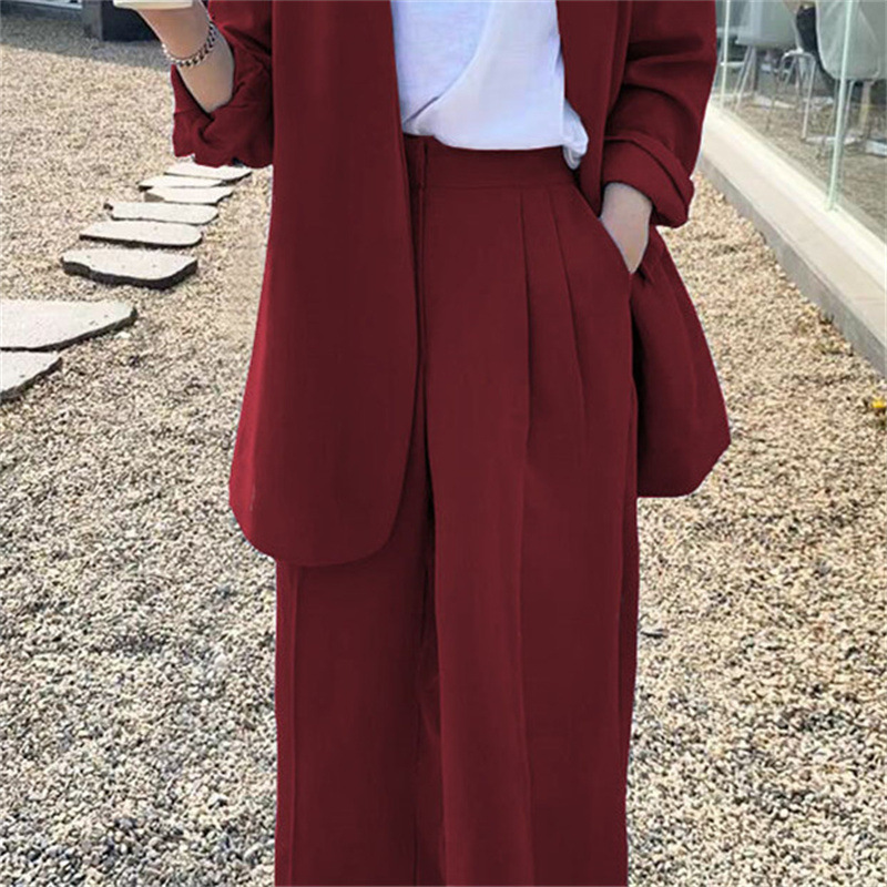 Wide leg pants suit set for women 2025 Spring and Autumn Korean edition fashion temperament British style casual street bombing professional small suit Wide leg pants suit set for women 2025 Spring and Autumn Korean edition fashion temperament British style casual street bombing professional small suit