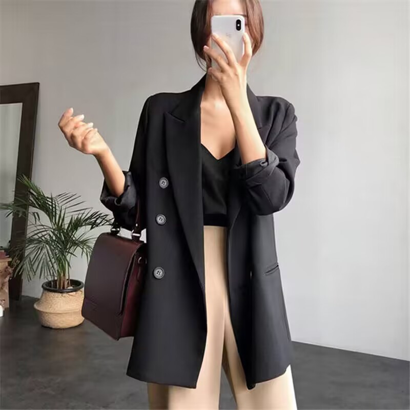 Black lace up suit jacket for women, autumn 2025 new design style, temperament, Korean casual trend suit for women Black lace up suit jacket for women, autumn 2025 new design style, temperament, Korean casual trend suit for women
