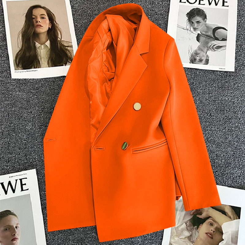 Spring suit jacket for women in 2025 Spring and Autumn, double breasted gray suit with slimming temperament, internet famous explosive street top for trendy women Spring suit jacket for women in 2025 Spring and Autumn, double breasted gray suit with slimming temperament, internet famous explosive street top for trendy women
