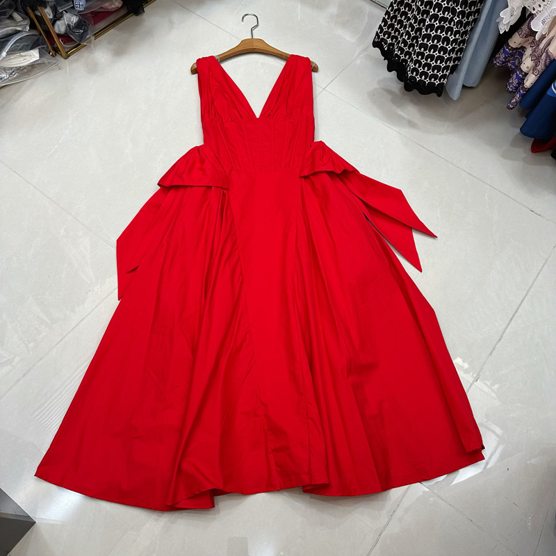 Thirteen line Australian dress, sexy V-neck fishbone skirt, waist cinched puffy vest dress, short long skirt A2 # 8181