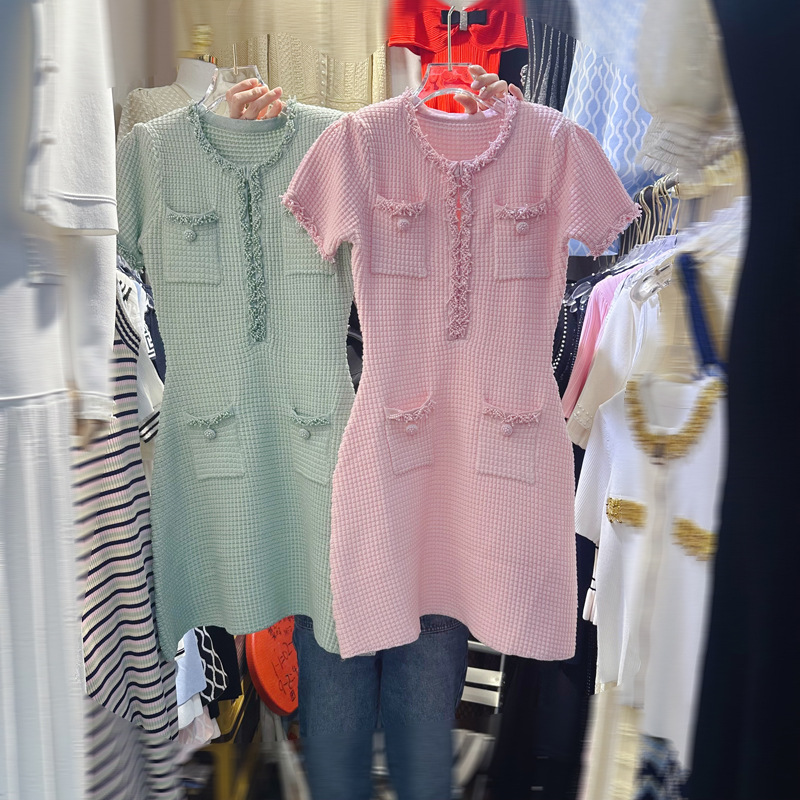 Thirteen Rows New Sweet Heavy Industry Knitted Dress with Small Fragrant Style and High Grade Retro Hip hugging Short Skirt C1 # 1660