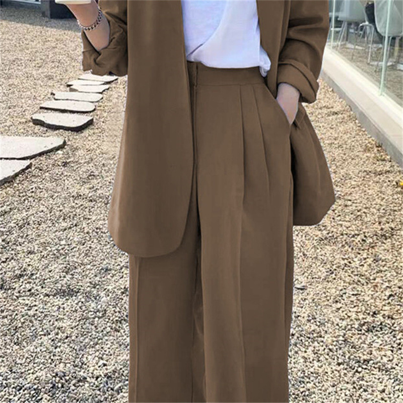 Wide leg pants suit set for women 2025 Spring and Autumn Korean edition fashion temperament British style casual street bombing professional small suit Wide leg pants suit set for women 2025 Spring and Autumn Korean edition fashion temperament British style casual street bombing professional small suit