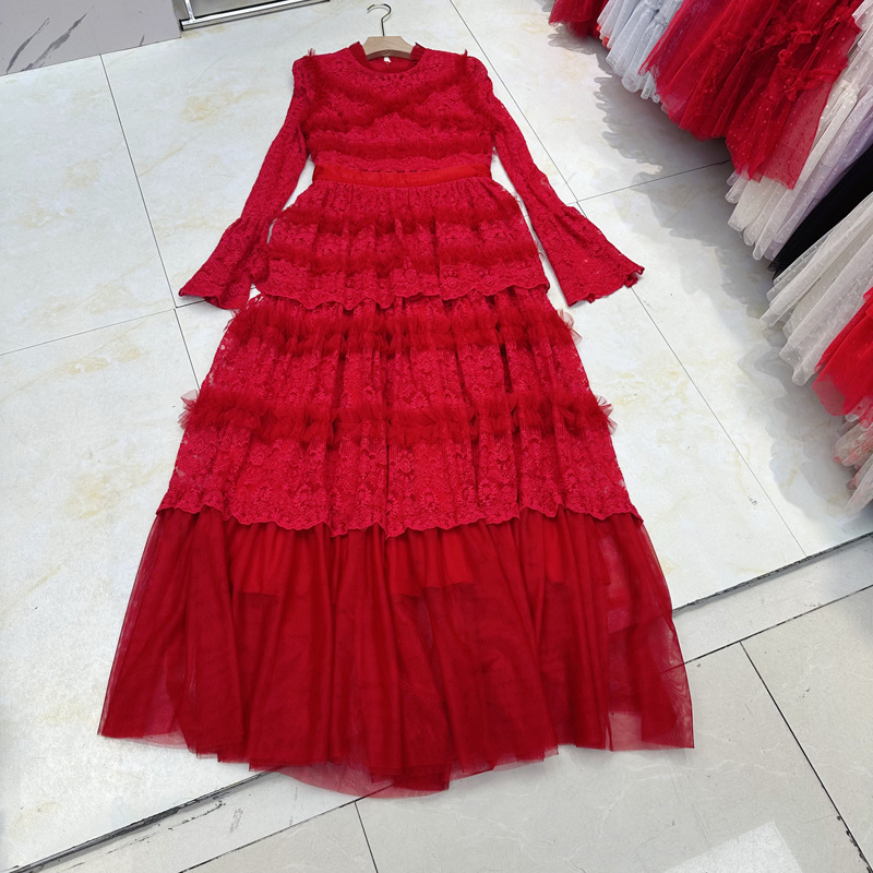 Thirteen line Australian niche dress long sleeved mesh, black fungus trumpet sleeves layered cake dress C1 # 1508 Thirteen line Australian niche dress long sleeved mesh, black fungus trumpet sleeves layered cake dress C1 # 1508