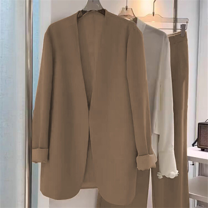 2025 Spring and Autumn plus size suit set, women's fat mm loose casual formal suit, wide leg pants two-piece set, small suit jacket 2025 Spring and Autumn plus size suit set, women's fat mm loose casual formal suit, wide leg pants two-piece set, small suit jacket