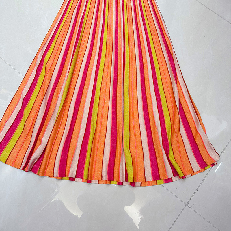 Thirteen Rows Nanyou High end Round Neck Sleeveless Slimming Medium to Long Cross Color Striped Knitted Dress A1 # 8526 Thirteen Rows Nanyou High end Round Neck Sleeveless Slimming Medium to Long Cross Color Striped Knitted Dress A1 # 8526