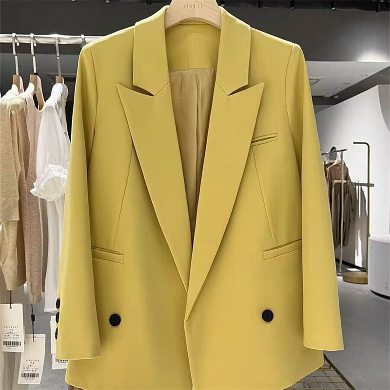 Yellow mini suit jacket for women's Spring and Autumn 2025 new Korean version straight tube casual niche design explosive street trend top