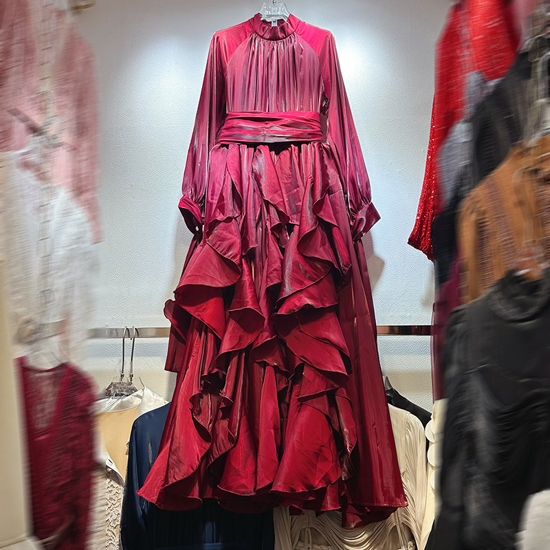 Thirteen Rows Australia's niche new pleated irregular wave dress lotus leaf edge skirt dress A1 # 1028