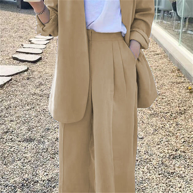 Wide leg pants suit set for women 2025 Spring and Autumn Korean edition fashion temperament British style casual street bombing professional small suit Wide leg pants suit set for women 2025 Spring and Autumn Korean edition fashion temperament British style casual street bombing professional small suit