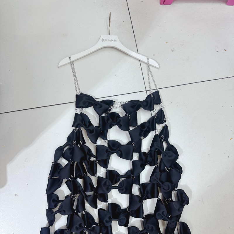 Thirteen lines European and American style sexy hollow chain suspender bow loose dress perspective skirt F3 # 5028 Thirteen lines European and American style sexy hollow chain suspender bow loose dress perspective skirt F3 # 5028