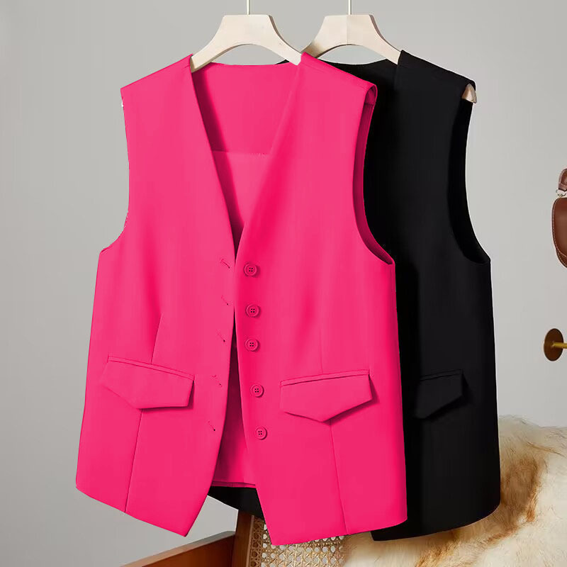 Pink suit vest for women, 2025 Spring and Autumn new Korean style western-style fashion trend, shoulder length short suit vest