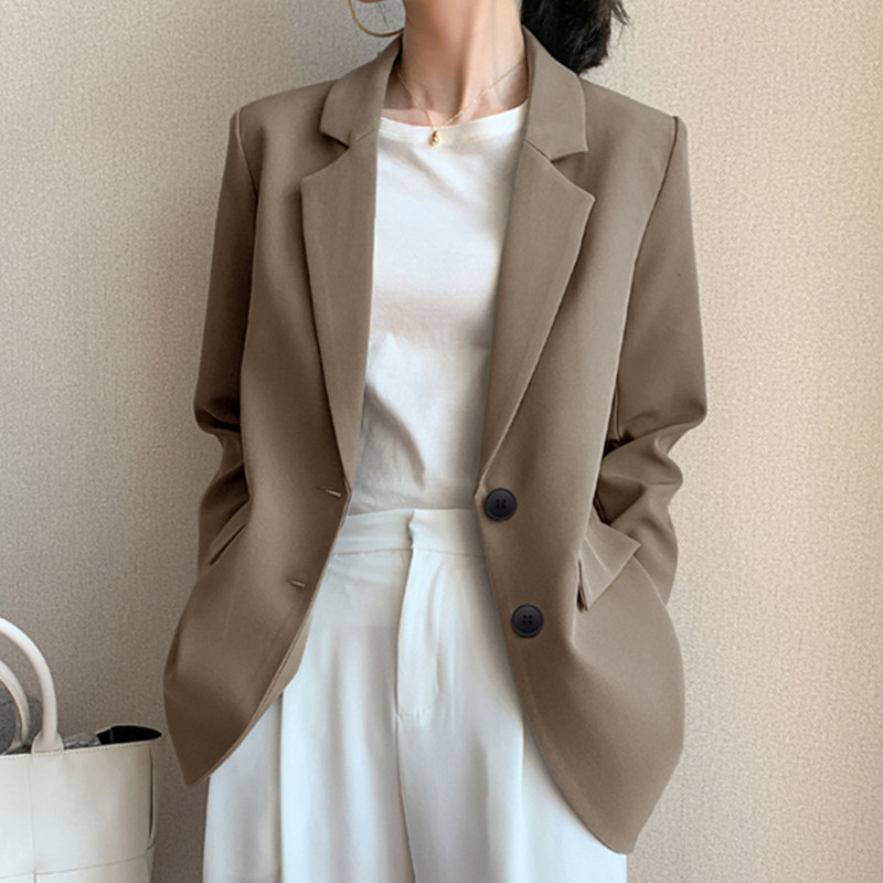 Khaki colored mini suit jacket for women, trendy Instagram autumn new item, Korean version, student loose retro Chic, slimming and casual women