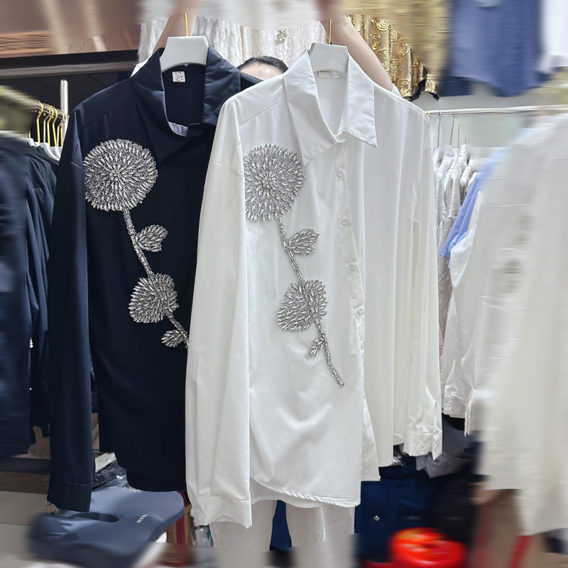 Thirteen Rows Cross border Australian Commuting Style Design with Diamond studded Casual Top Loose and Slimming Shirt A3 # 8989