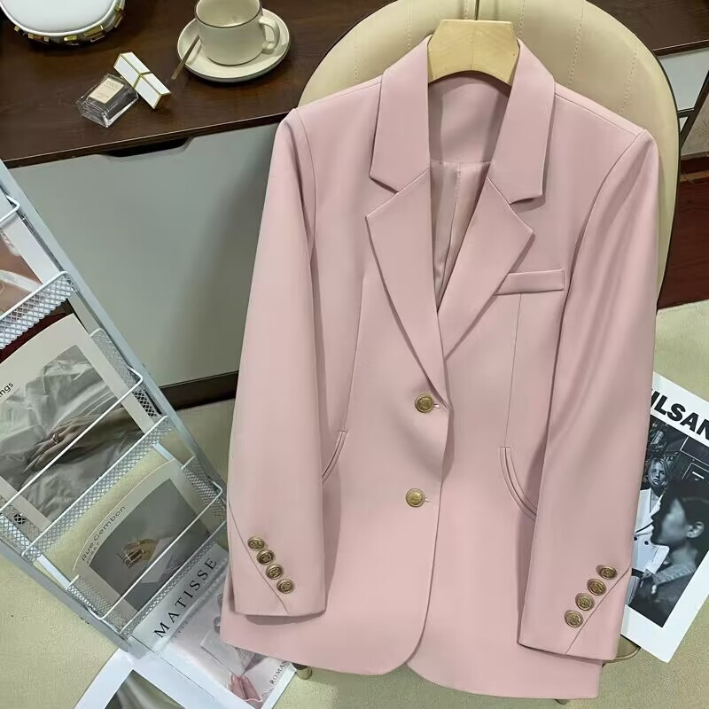 Pink suit jacket for women, autumn 2025 new design, fashionable and versatile temperament, single breasted small suit for women Pink suit jacket for women, autumn 2025 new design, fashionable and versatile temperament, single breasted small suit for women