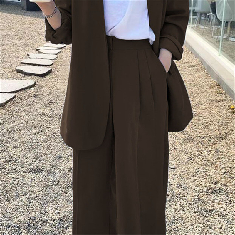 Wide leg pants suit set for women 2025 Spring and Autumn Korean edition fashion temperament British style casual street bombing professional small suit Wide leg pants suit set for women 2025 Spring and Autumn Korean edition fashion temperament British style casual street bombing professional small suit