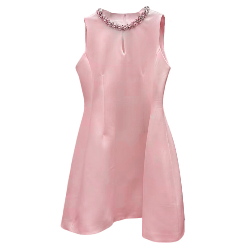 Australian fashion show style socialite style short skirt 2025 new round neck diamond studded sleeveless high-end waist cinching dress for women Australian fashion show style socialite style short skirt 2025 new round neck diamond studded sleeveless high-end waist cinching dress for women