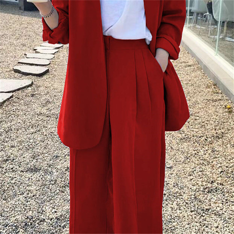 Wide leg pants suit set for women 2025 Spring and Autumn Korean edition fashion temperament British style casual street bombing professional small suit Wide leg pants suit set for women 2025 Spring and Autumn Korean edition fashion temperament British style casual street bombing professional small suit