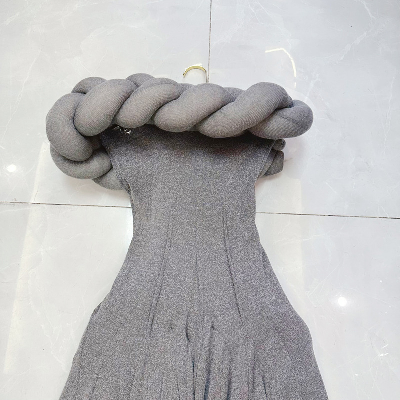 Thirteen line Vietnamese Fried Dough Twists knitting straight neck sleeveless waist pompon super long wool woven dress C1 # 1986 Thirteen line Vietnamese Fried Dough Twists knitting straight neck sleeveless waist pompon super long wool woven dress C1 # 1986