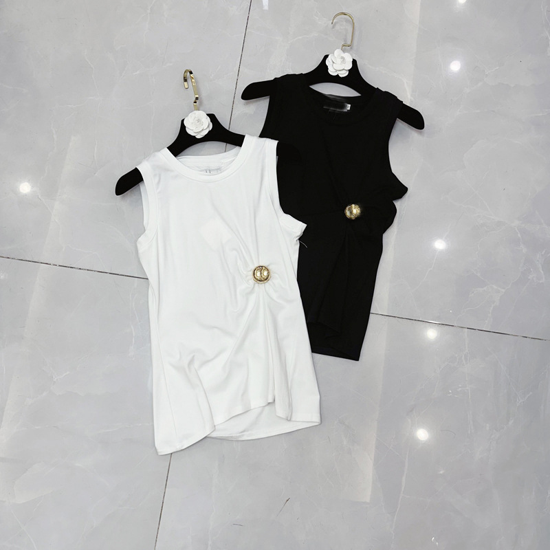 Thirteen Rows South Oil High Cargo Round Neck Pebble Gold Buckle Pinch Fold Waist Cotton Tank Top A3 # 8853