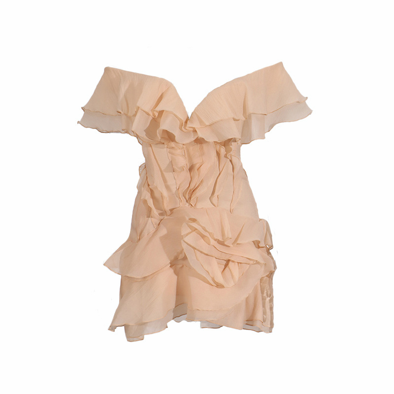 European and American style high-end temperament short skirt 2025 new style ruffled one shoulder design cinched waist slimming dress for women European and American style high-end temperament short skirt 2025 new style ruffled one shoulder design cinched waist slimming dress for women