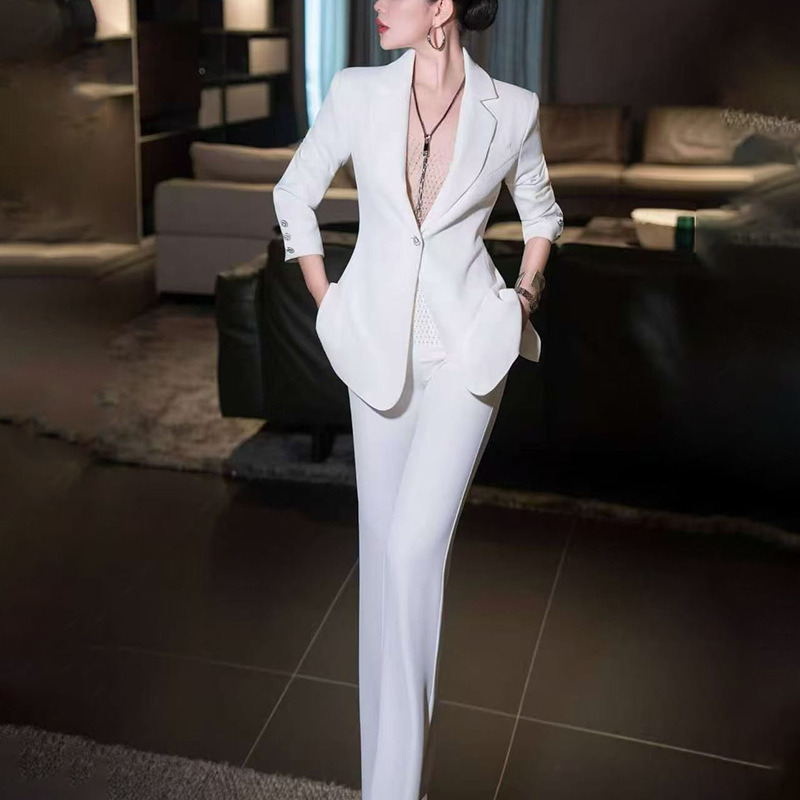 Professional commuting style two-piece set for women 2025 new style deep V-neck one button slim fit suit+high waist slimming straight leg pants