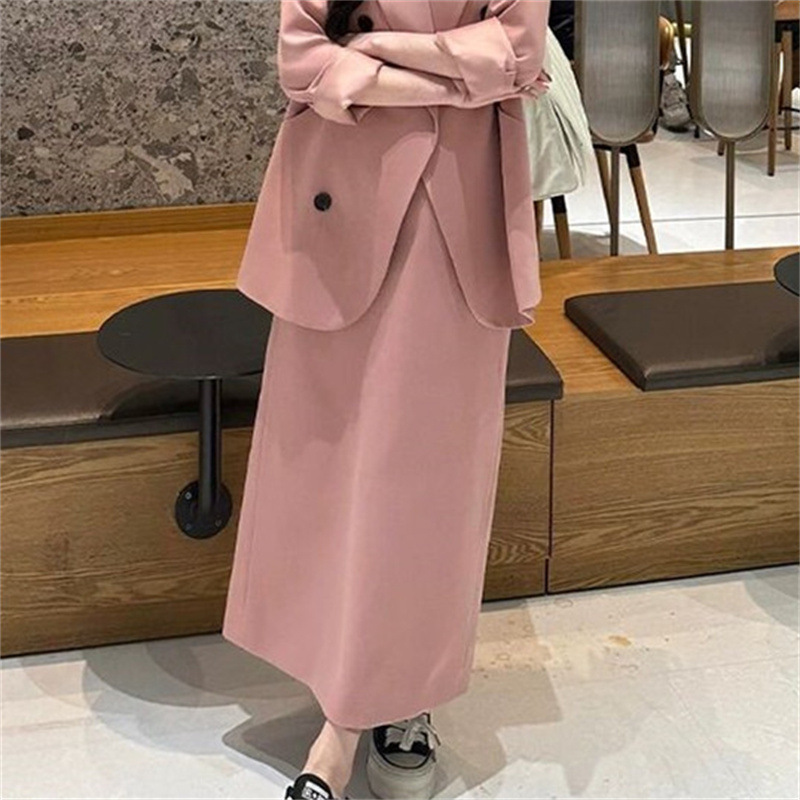 Korean version set, women's pink suit jacket, tea style outfit, half skirt, capable temperament, new two-piece Korean set Korean version set, women's pink suit jacket, tea style outfit, half skirt, capable temperament, new two-piece Korean set
